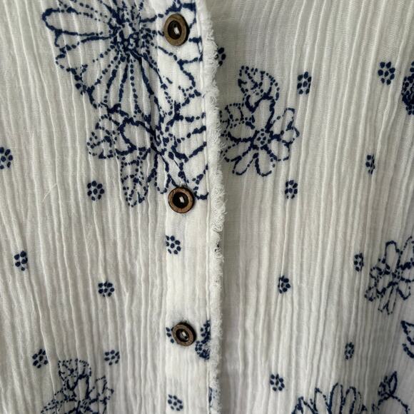 Habitat Floral Crinkled Cotton Button Front Shirt Lagenlook Size Small - Picture 5 of 10